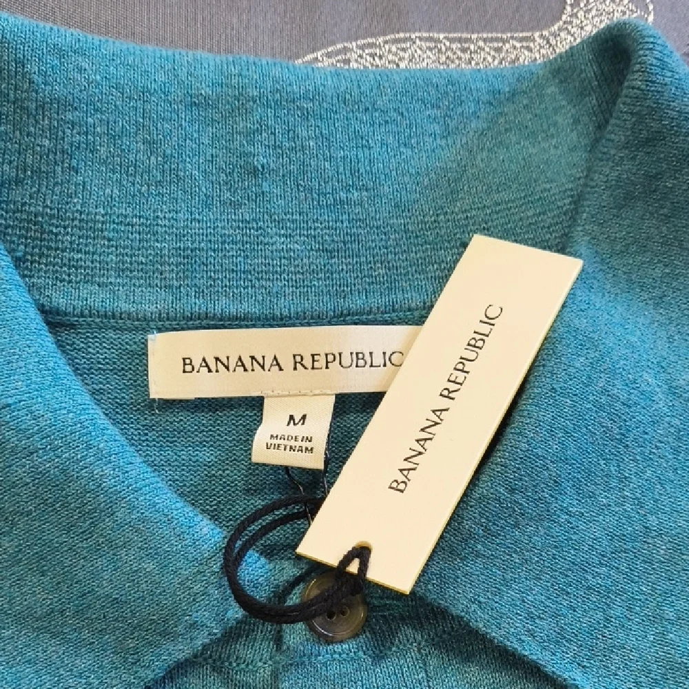 Banana Republic Linen-Cotton Ribbed Sweater Button Placket Polo
